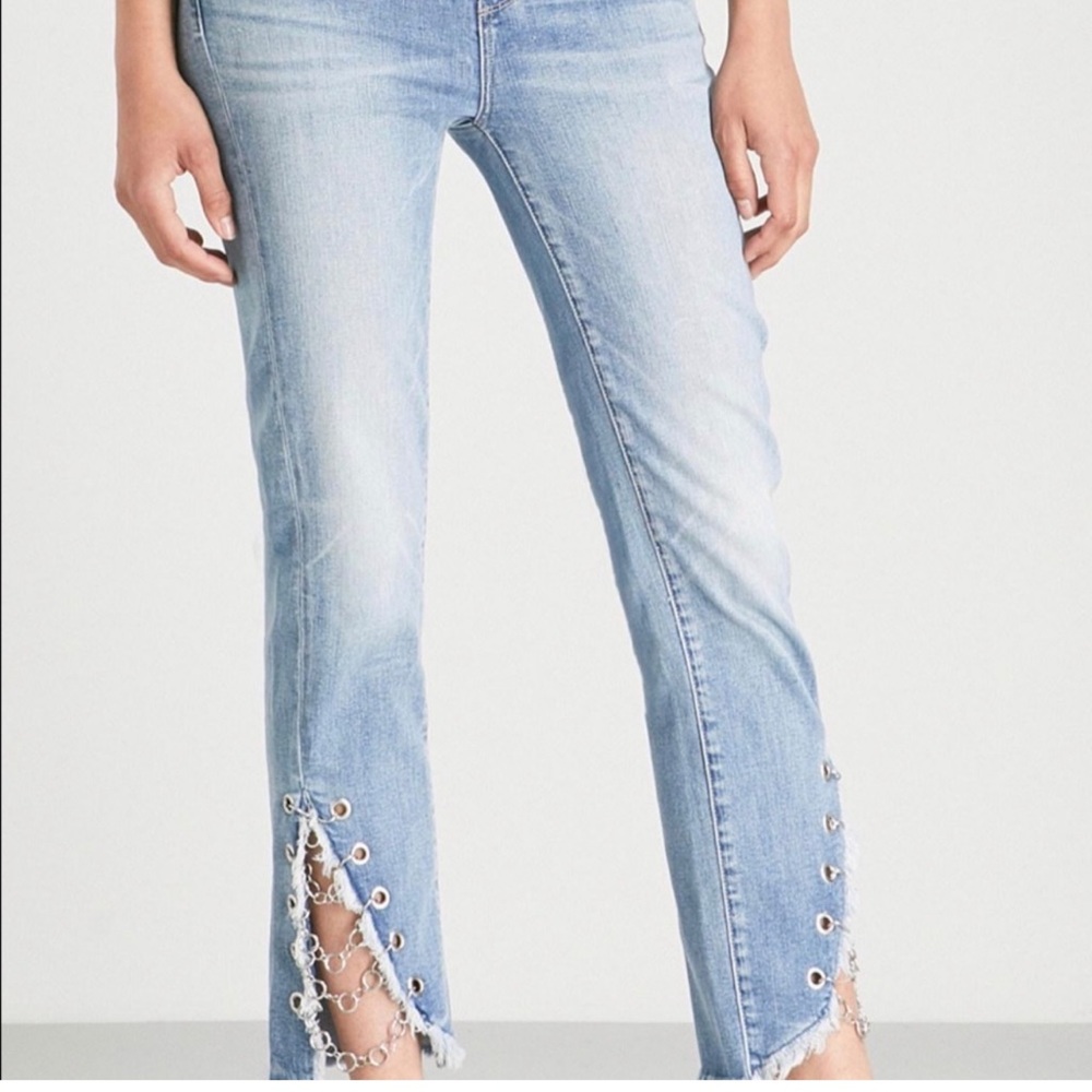 PAIGE Women's Hoxton Straight Ankle Jeans Olympic Chain Detail